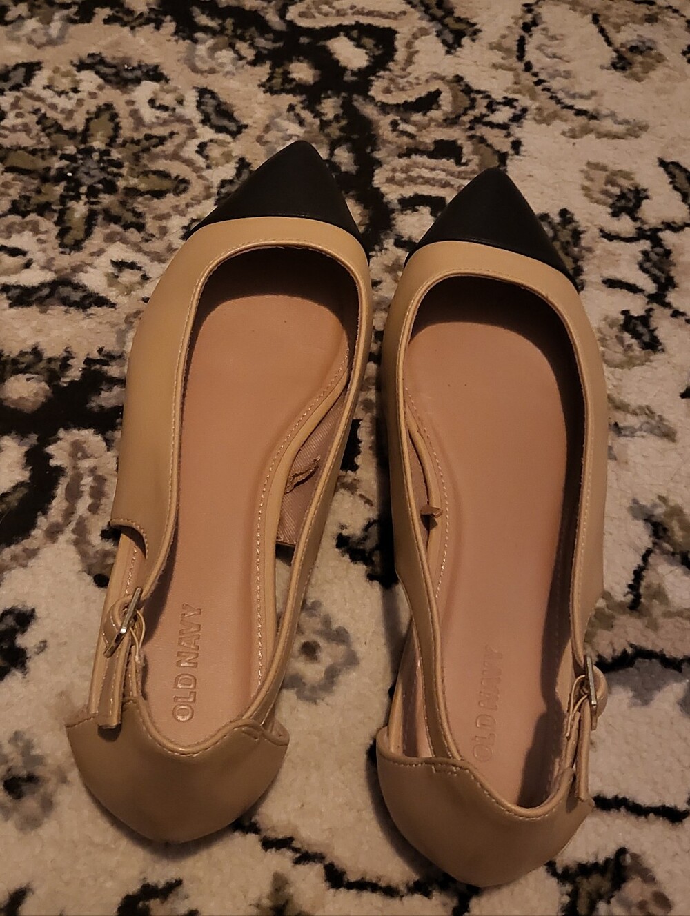 Old Navy Beige Slingback Flats with Black Pointed Toe